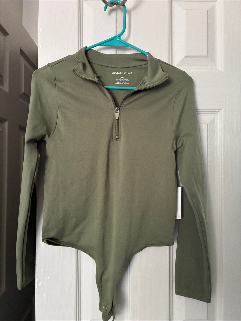 Olive Green Long-Sleeve Zip Bodysuit